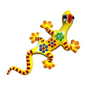 Large Mexican Pottery Lizard Hanging Patio Wall Hanging Gecko 13” Yellow